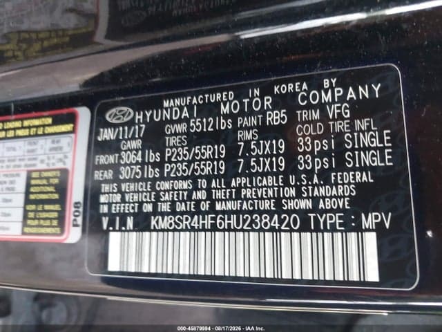 2017 HYUNDAI SANTA FE SE ULTIMATE 9