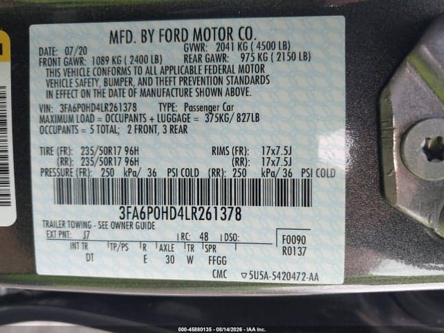 2020 FORD FUSION SE 9