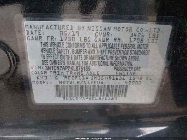 2019 NISSAN VERSA 1.6 SV 9