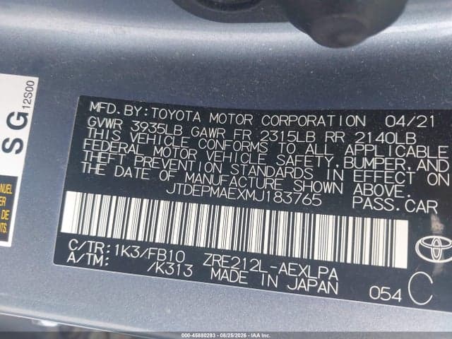 2021 TOYOTA COROLLA LE 9