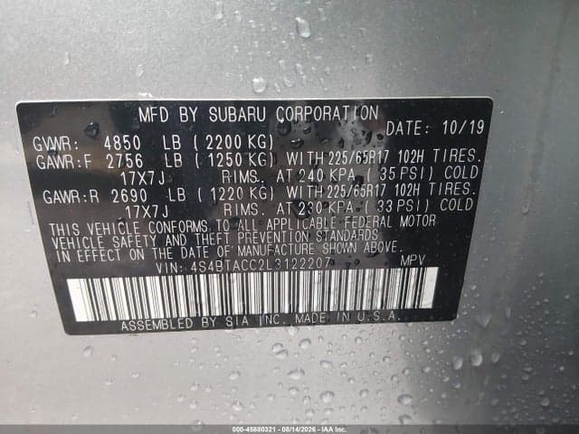 2020 SUBARU OUTBACK PREMIUM 9