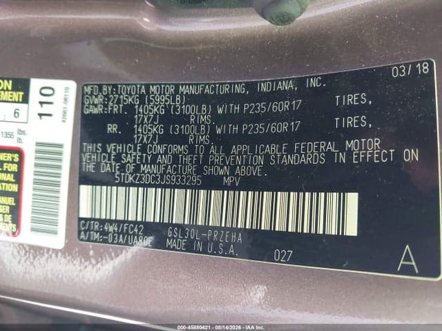 2018 TOYOTA SIENNA LE 8 PASSENGER 9