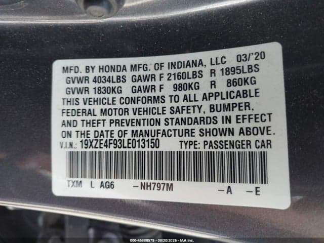 2020 HONDA INSIGHT TOURING 9