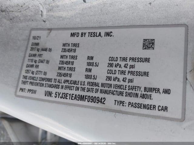 2021 TESLA MODEL 3 STANDARD RANGE PLUS REAR-WHEEL DRIVE 9