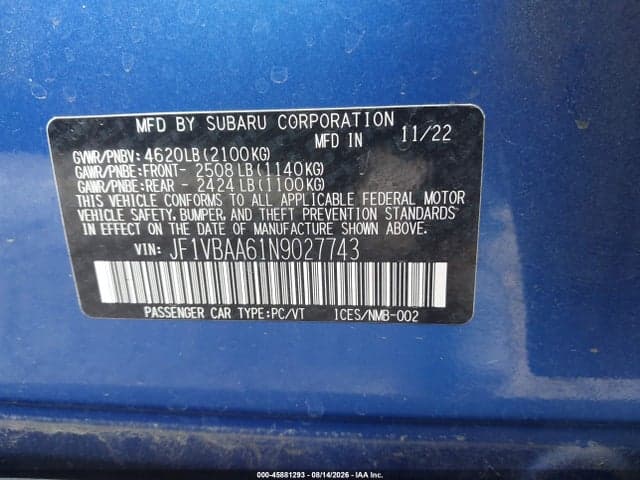 2022 SUBARU WRX 9