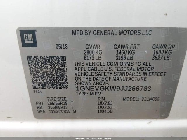 2018 CHEVROLET TRAVERSE LT CLOTH 9