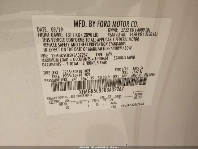 2019 FORD FLEX SEL 2