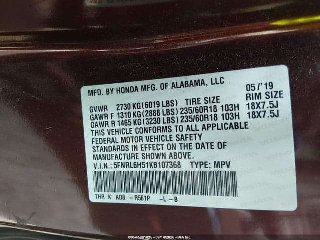 2019 HONDA ODYSSEY EX 9