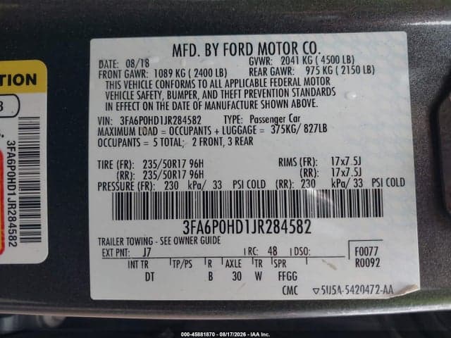 2018 FORD FUSION SE 9
