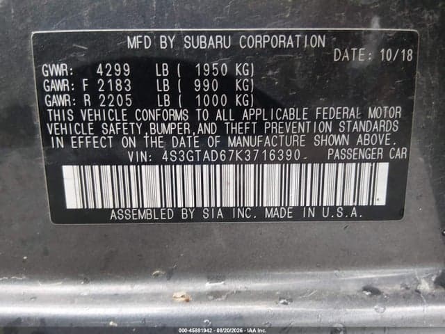 2019 SUBARU IMPREZA 2.0I PREMIUM 9