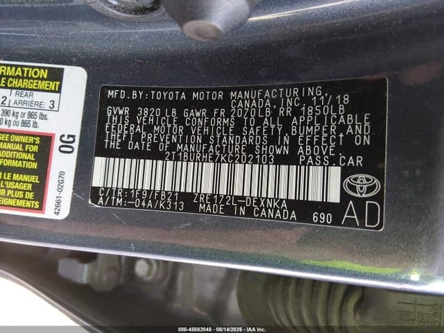 2019 TOYOTA COROLLA LE 9