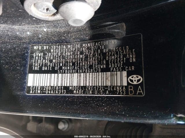 2019 TOYOTA COROLLA LE 9