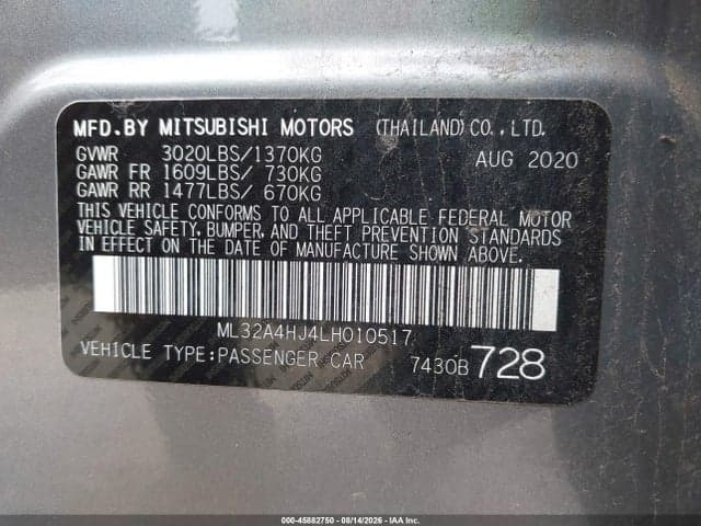 2020 MITSUBISHI MIRAGE SE 9