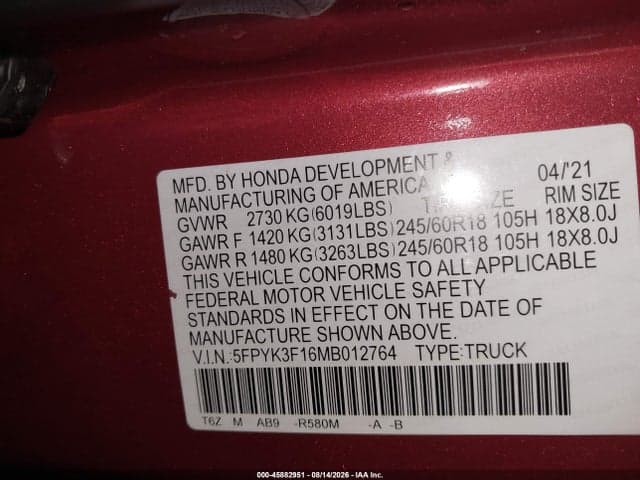 2021 HONDA RIDGELINE AWD SPORT 9