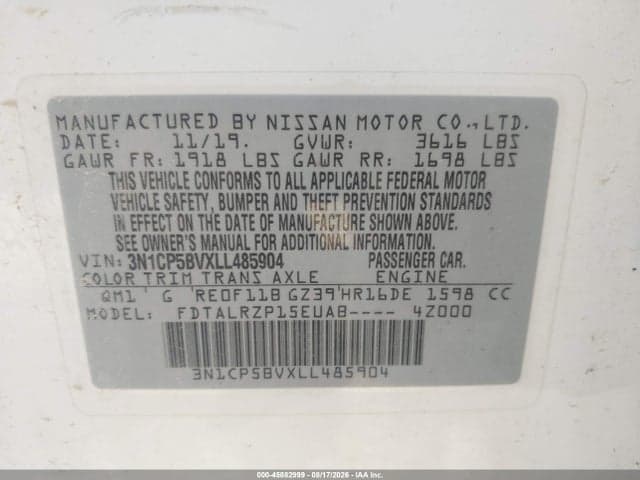 2020 NISSAN KICKS S XTRONIC CVT 9