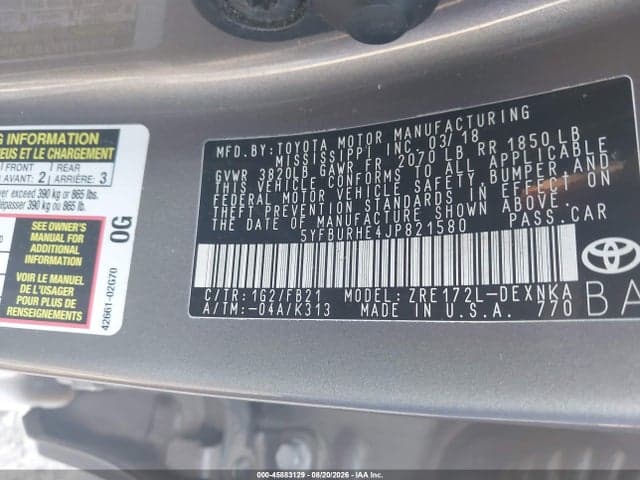 2018 TOYOTA COROLLA LE 9