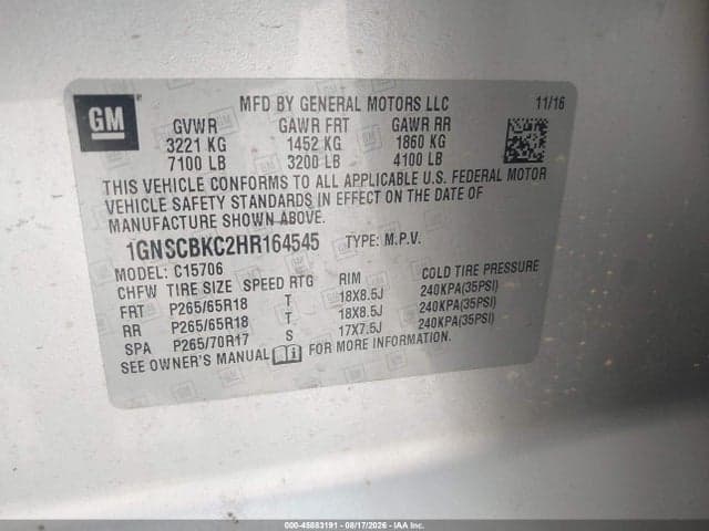 2017 CHEVROLET TAHOE LT 9
