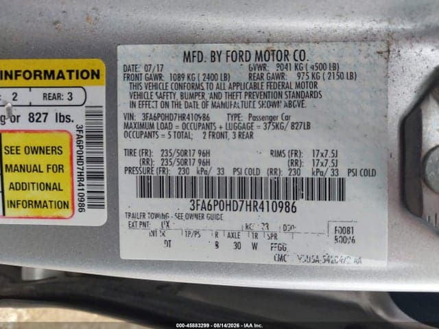 2017 FORD FUSION SE 9