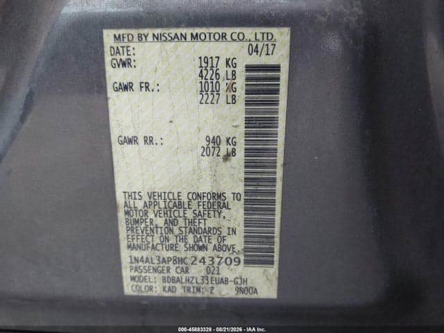 2017 NISSAN ALTIMA 2.5 SR 9