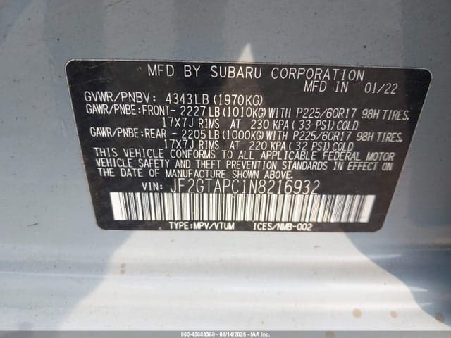 2022 SUBARU CROSSTREK PREMIUM 9
