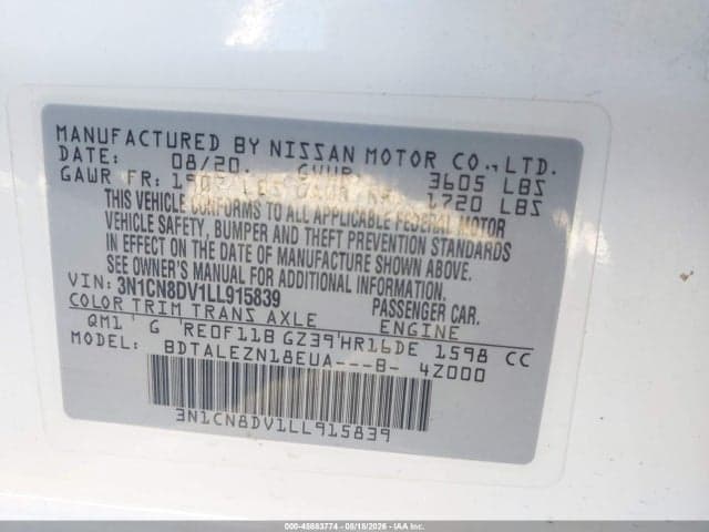 2020 NISSAN VERSA S XTRONIC CVT 9