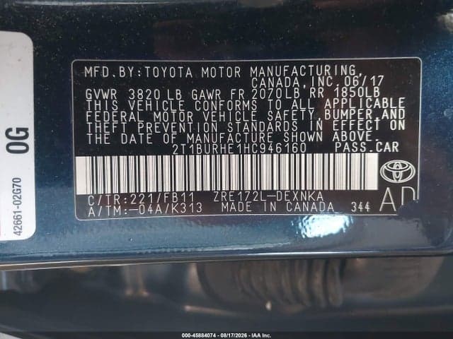 2017 TOYOTA COROLLA LE 9