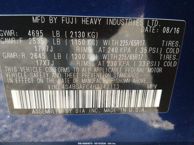 2017 SUBARU OUTBACK 2.5I PREMIUM 9