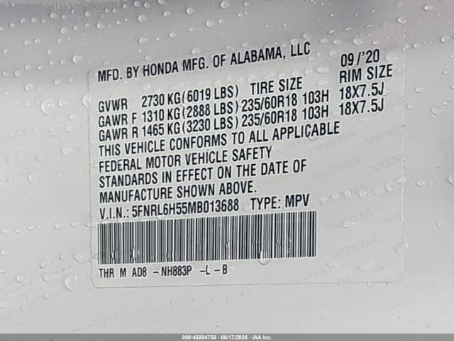 2021 HONDA ODYSSEY EX 9