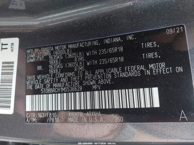 2021 TOYOTA HIGHLANDER HYBRID LE 9