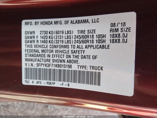 2019 HONDA RIDGELINE RTL-E 9