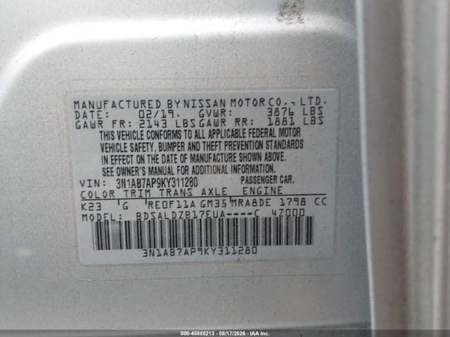 2019 NISSAN SENTRA SV 9