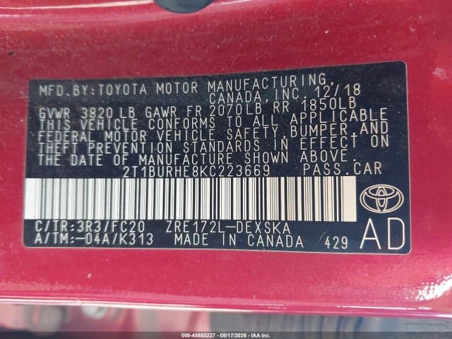 2019 TOYOTA COROLLA SE 9