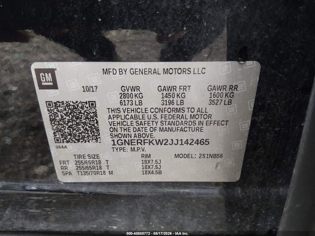 2018 CHEVROLET TRAVERSE LS 9