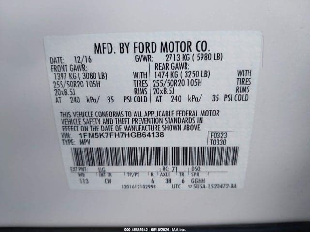 2017 FORD EXPLORER LIMITED 9