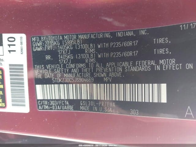 2018 TOYOTA SIENNA LE 8 PASSENGER 9
