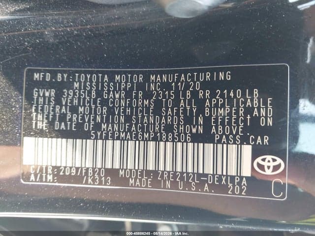 2021 TOYOTA COROLLA LE 9