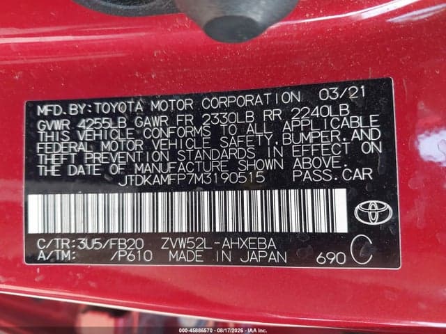 2021 TOYOTA PRIUS PRIME LE 9