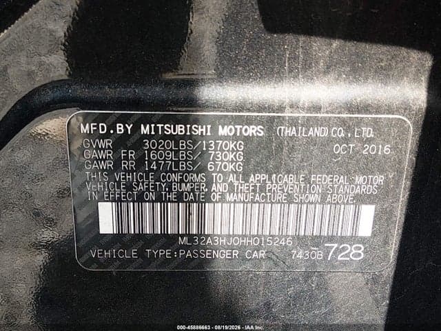 2017 MITSUBISHI MIRAGE ES 9