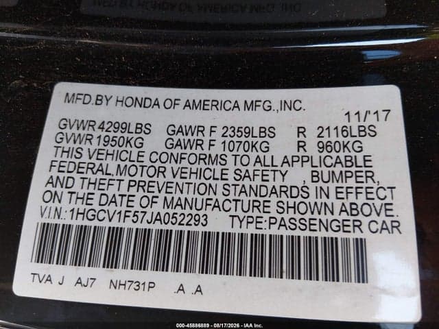 2018 HONDA ACCORD EX-L 9