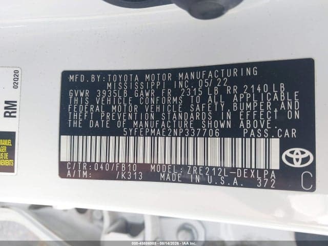 2022 TOYOTA COROLLA LE 9