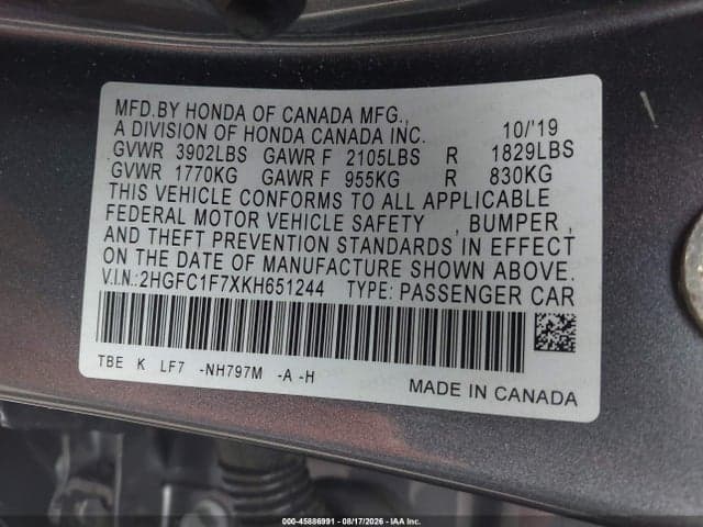 2019 HONDA CIVIC EX-L 9