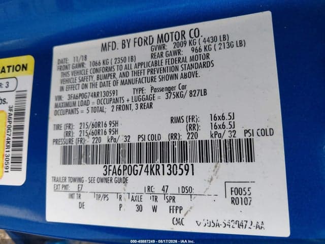 2019 FORD FUSION S 9