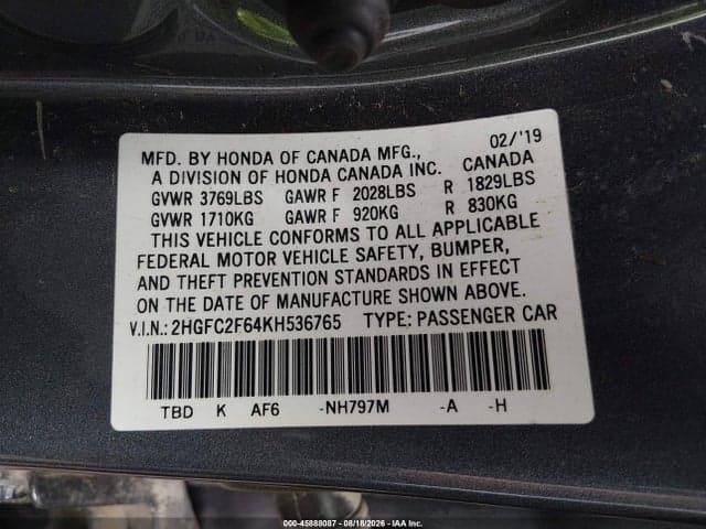 2019 HONDA CIVIC LX 9