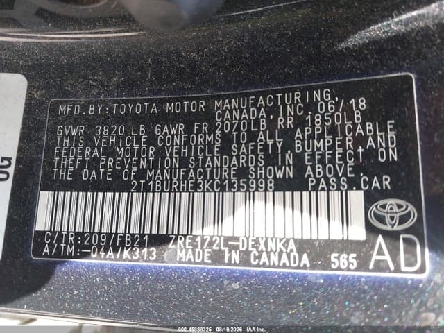 2019 TOYOTA COROLLA LE 9