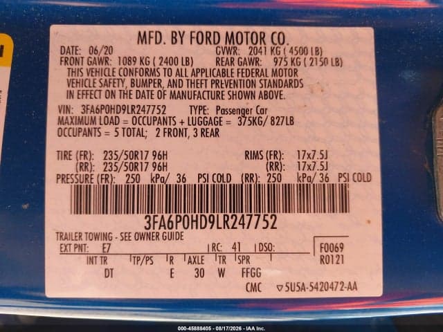 2020 FORD FUSION SE 9