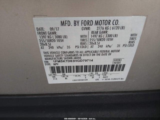 2017 FORD EXPLORER XLT 9