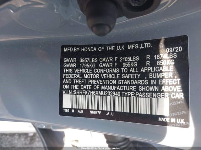 2021 HONDA CIVIC EX 9