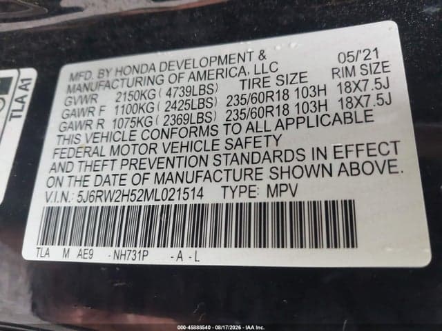 2021 HONDA CR-V AWD EX 9