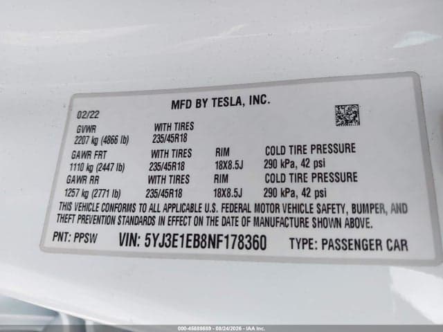 2022 TESLA MODEL 3 LONG RANGE DUAL MOTOR ALL-WHEEL DRIVE 9