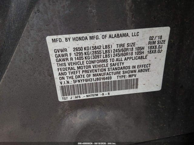 2018 HONDA PILOT EX 9